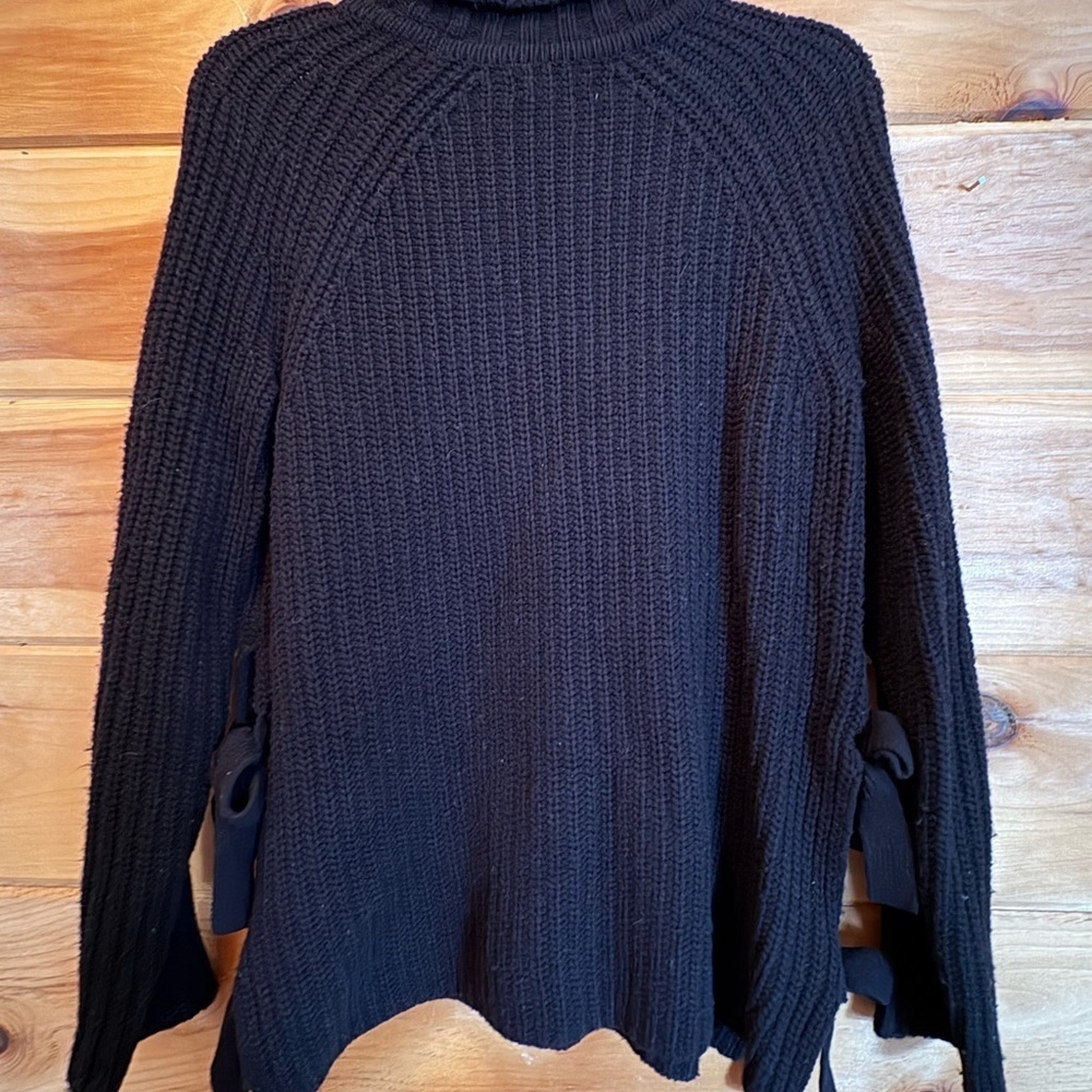 UGG Black Chunky Knit Turtleneck Sweater with ties on side. Size Small - Picture 5 of 7